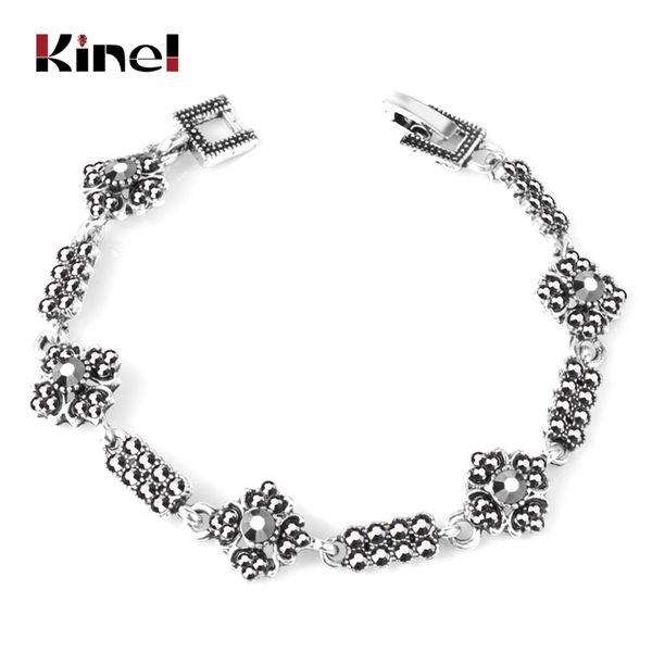 

kinel charm bright black crystal bracelet for women antique silver punk rock ethnic bracelets vintage jewelry drop shipping