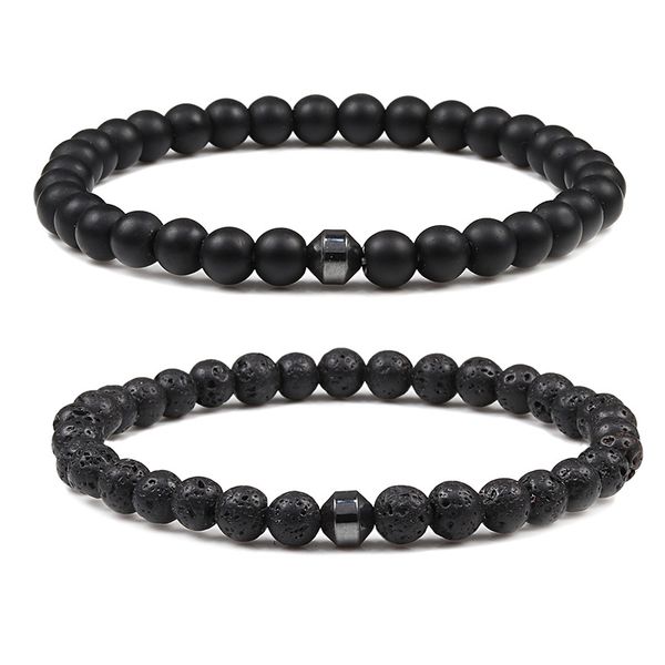 

new men bracelet 6mm black lava rock stone natural tiger eye beads bracelets bangles charm hematite cylinder male strand jewelry
