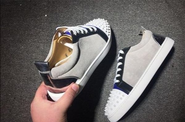 

2019 red bottom colorful designer loafers dress shoes spike low cut party dress shoes red bottom sneaker luxury party genuine leather shoes, Black