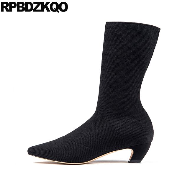 

shoes fur black pointed toe 2020 ankle sock big size women boots medium heel winter fall knit stiletto stretch 41 autumn