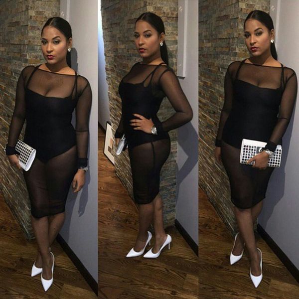 

womens designer fashion dressblack mesh perspective dress nightclub bag hip tight skirtutar, Black;gray