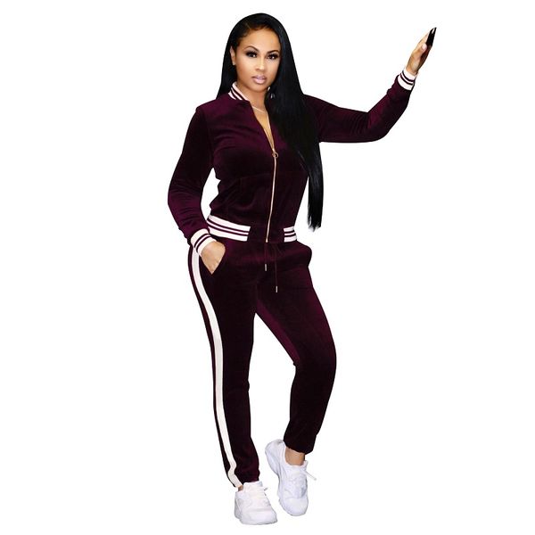 

womens high waist tracksuit set 2 piece casual sweat zipper suit jacket striped long pants outfit casual women track suit, White