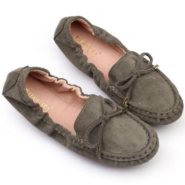 

women suede flat shoes women bow flats ballet shoes soft slip-on loafers ladies casual mocassins flat peas non-slip footwear, Black
