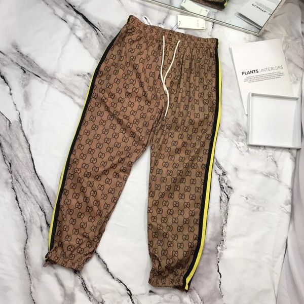 

luxurious italy brand design long pants terry trousers all-match fashion full print hip-hop high streetwear cool sports ourdoor trousers, Brown;gray