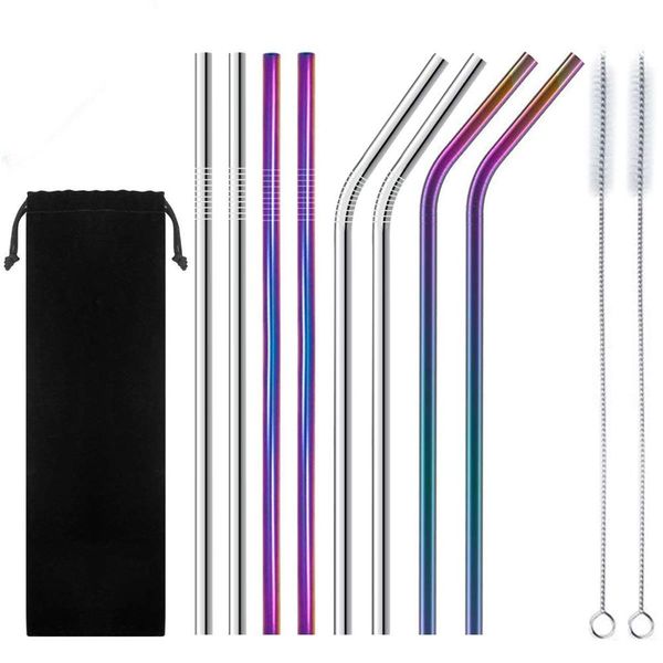 

stainless steel straw reusable metal drinking straws 8.5 inch with cleaning brush and silicon tips for 20oz/ 30oz tumblers