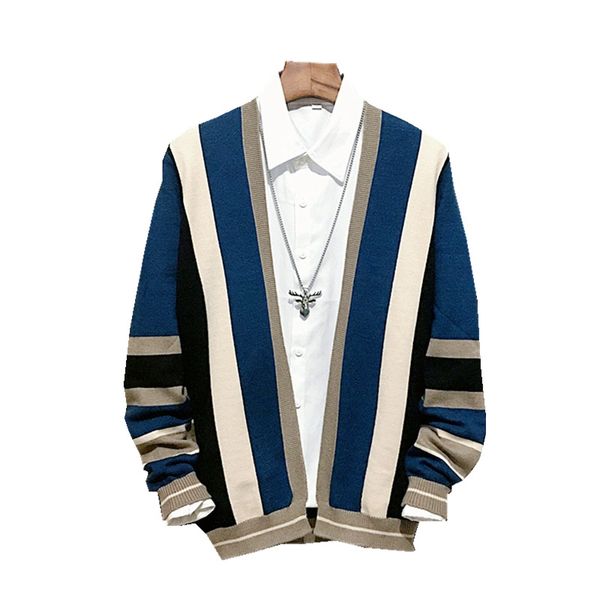 

korean version of the men's slim body color striped sweater sweater 2019 autumn v-neck loose japanese college wind cardigan, White;black
