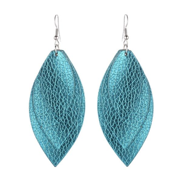 

oathyan 12 colors water drop feather leather earrings for women solid color 3 layers statement leaves drop dangle earring gift, Silver
