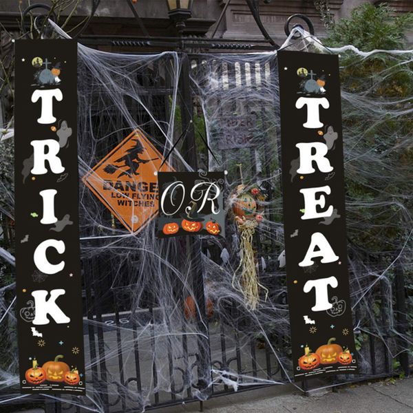 

halloween outdoor decoration - trick or treat banner for front door display durable home decor with pumpkin old castle tomb design