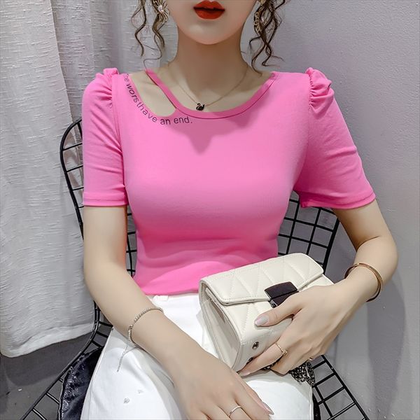 

2020 elegant style short-sleeved women's slim 2020 elegant style short-sleeved t-shirt women's t-shirt slim top, White