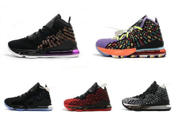 

with box kids lebron 17 basketball shoes lakers oreo black white lebron xvii battleknit men sports sneaker size us4-12