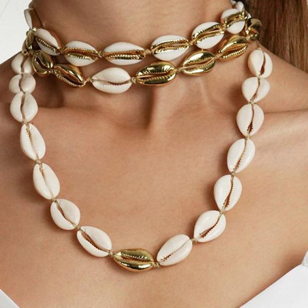 

natural gold color cowrie shell necklaces women friend cowry seashell necklace bijoux collier femme bohemian jewellry, Golden;silver