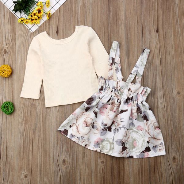 

1-4years infant kids baby girl long sleeve cotton dress skirt 2pcs outfits clothes, White