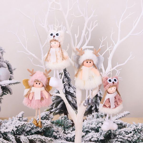 

lovely christmas ornaments pink white silk plush hanging posture doll angel decorations for home christmas tree xmas gift