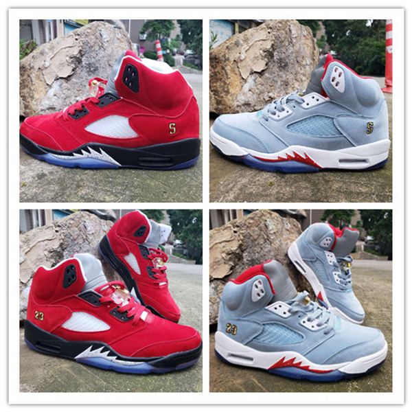 

(without Box)2019 Trophy Room x Basketball Shoes 5 Ice Blue Red Parent-child joint name Designer Original Fashion Athletic Sports Sneakers