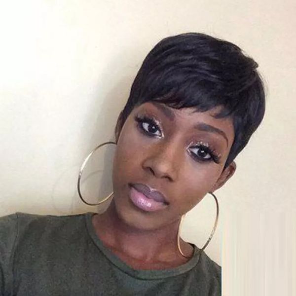 

wig female short hair ladies factory direct oblique bangs short foreign trade african fashion wig sets, Black
