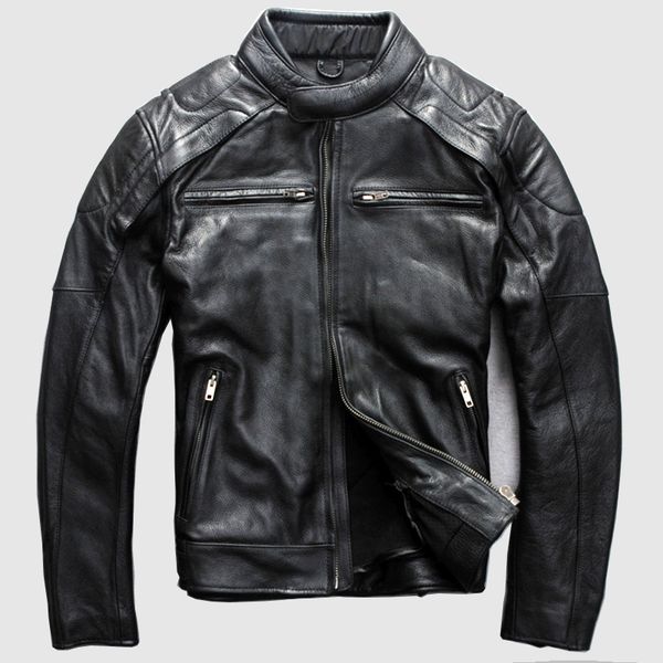 

men's thick cowskin jacket brand vintage motorcycle rider soft genuine leather interlayer coat for male casual warm black jacket