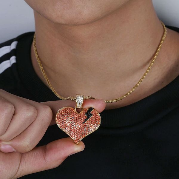 

fashion-ightning red heart diamonds pendants necklace for men luxury crystal pendants copper zircons 18k gold plated chains necklace, Silver