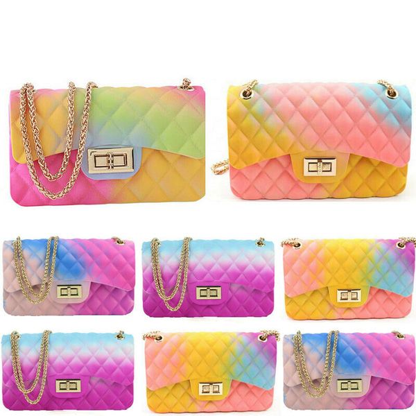 

new fashion women ladies jelly chain bag women's rainbow pvc bag shoulder handbag