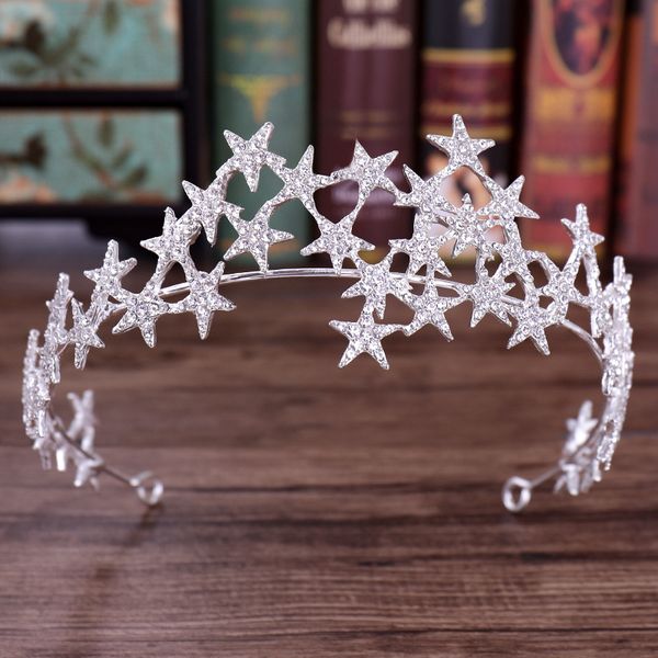 

full stars rhinestone диадемы и короны мода серебряный кристалл женщины украшения для волос для свадьбы принцесса конкурсы аксессуары для во, White;golden