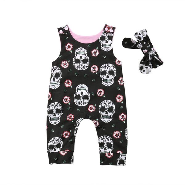 

2018 halloween newborn skull floral baby boys girls romper sleeveless jumpsuit headband outfits summer holiday clothes, Blue