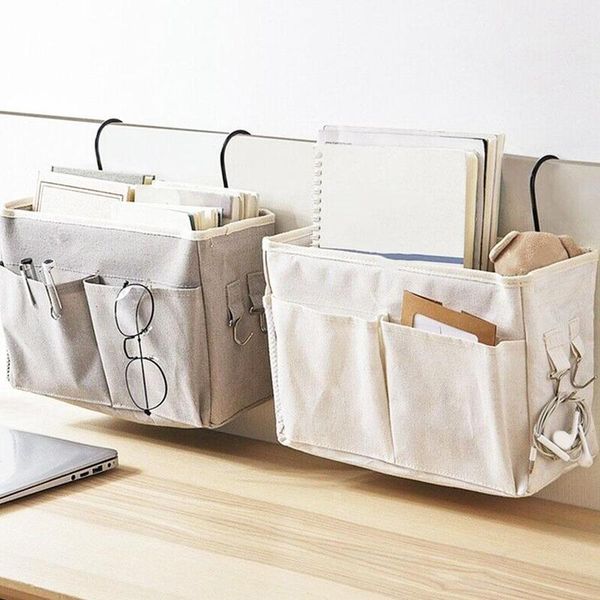 

new multifunctional dormitory student bedside storage hanging bag canvas storage basket cotton linen bedside bag