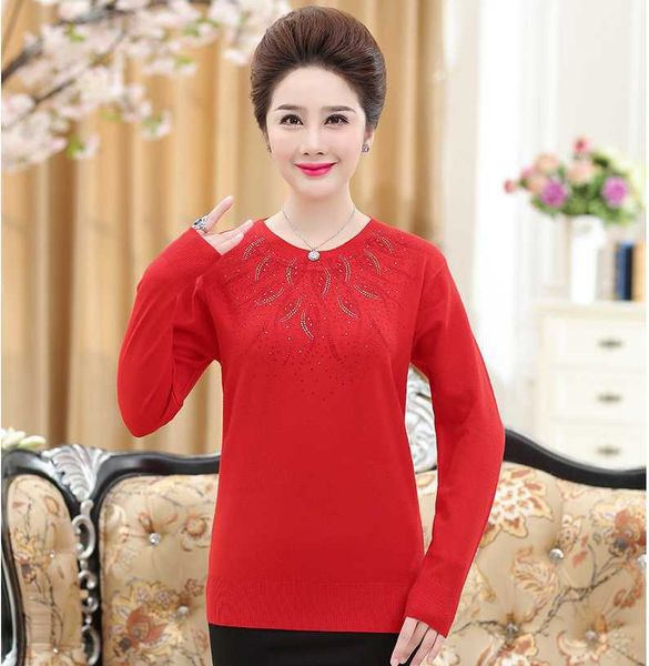 

autumn winter middle-aged woman casual sweater o-neck knitting high-quality pullover shrug women sweater t646, White;black