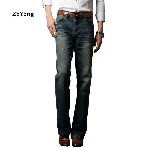 

zyyong men's jeans traditional boot cut legged jeans classic casual denim flare retro blue men's pants size 28-38
