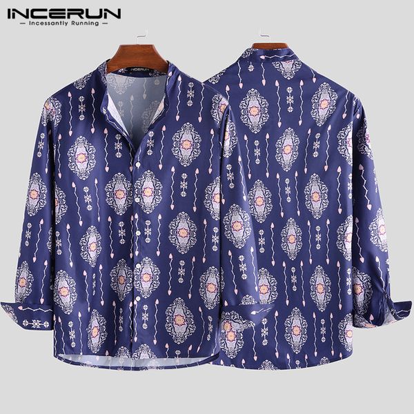 

incerun fashion printed men long sleeve casual beach shirt vacation tropical hawaiian joker button mens blouse masculina, White;black