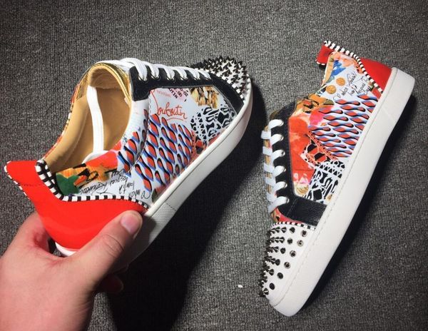 

sale-low cut suede spiked toe casual flats red bottom shoes for men and women party designer sneakers famous brand size:35-46 c03, Black