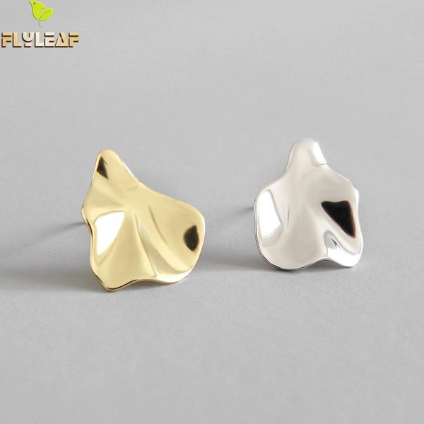 

flyleaf gold irregular uneven stud earrings for women 2018 new trend 100 % 925 sterling silver lady fashion jewelry, Golden;silver