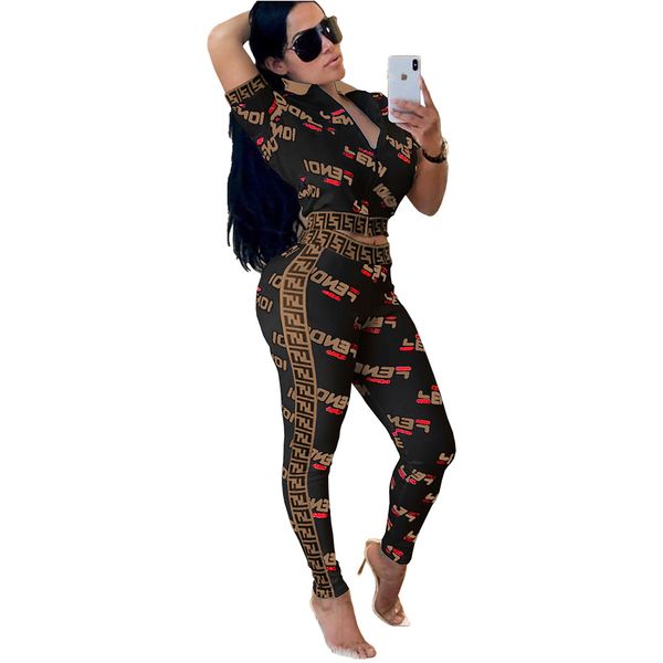 

womens letter printed tracksuit fashion two piece set zipper jacket long pant outfits bodycon short sleeve suit summer clothes s-3xl, White