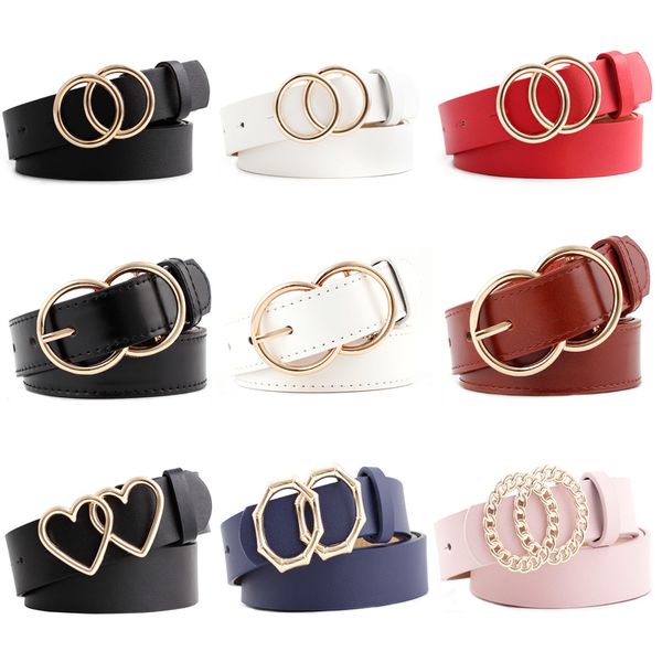 

42 styles latest fashion double round ladies belt pu alloy buckle wild women waistbelt beautiful female dress decorative belts, Black;brown