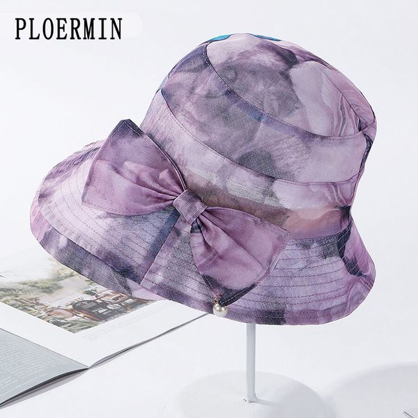 

2020 new spring and summer fisherman's hat for women ladies bow uv-proof breathable wide-brim elegant sun hats headwear, Blue;gray