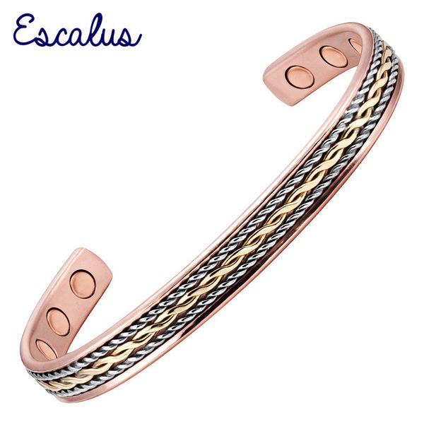 

escalus 3-tone gold silver color magnetic women bangle powerful copper healing charm bracelet for men jewelry gift wristband, Black