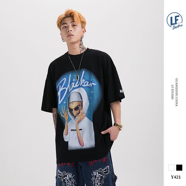 

tide brand designer men luxury2020 spring and summer new origional national fashion mens hip-hop alien printed mens cool short-sleeved t-shi, White;black