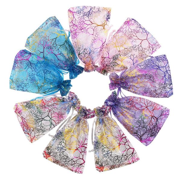 

botique-color mixing coralline organza gift bags wedding favor party jewelry candy pouches,13 x 18cm,pack of 100