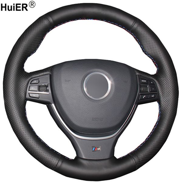

huier hand sewing car steering wheel cover breathable black leather for f10 2014 520i 528i 2013 2014 730li 740li 750li