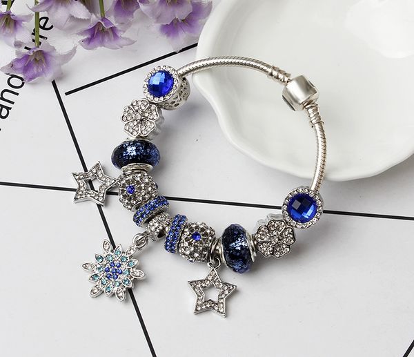 

мода diy шарм пандора браслеты женские ювелирные изделия золотая змея цепочка браслет посеребрение хрустальные бусины любовь день святого ва, Black