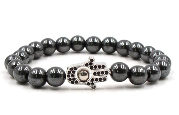 

8mm tk4324 silver gold copper hand micro pave cz zircon cubic zirconia bracelet hematite bead buddha yoga bangles, Black