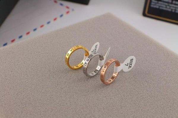 

корейский trendy титана стальное кольцо 18k розовое золото роман алмазные пара кольца простые выдалбливают ювелирные изделия не выцветает, Silver