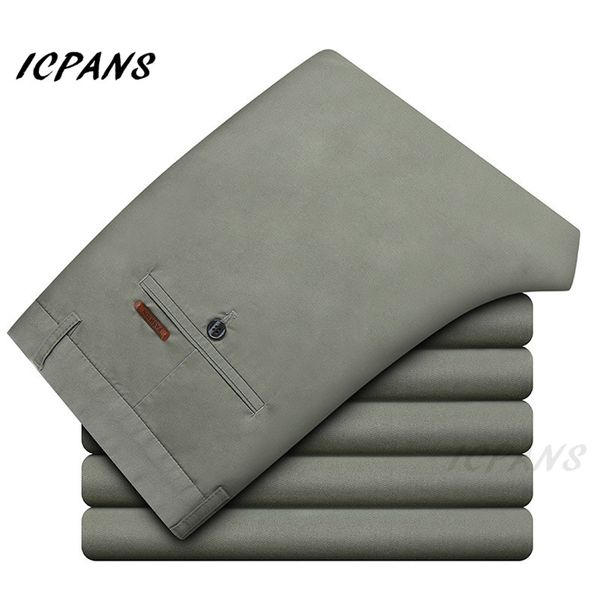 

icpans men's work casual pant men summer cotton straight stretch business office mens trousers black khaki big size 38 40 42