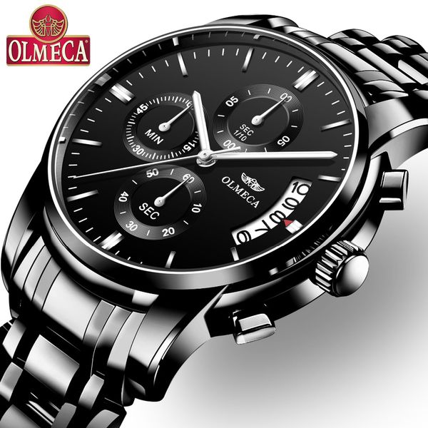 

olmeca 2018 new black stainless steel mens watch relogio masculino analog sports wristwatch quartz business watch, Slivery;brown