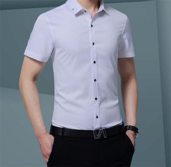 

fashion solid mens designer dress shirts short sleeve mandarin collar mens shirts casual teenager spring clothing, White;black