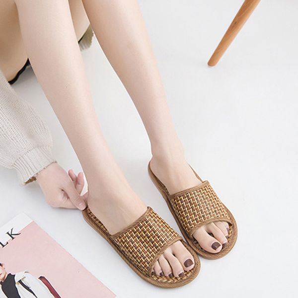 

2w#women's mens fashion couples cane household slippers indoor shoes home straw summer bamboo sandals and slippers, Black