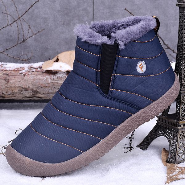 

2019 new flat heel men boots cotton plus cashmere shoes male round head solid color fashion men's winter snow boots size 36-48, Black