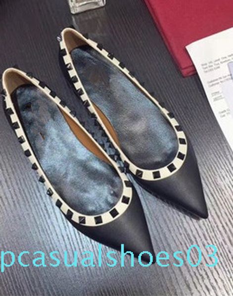 

rock studed women pointed toe rivet dress shoes summer boat shoes woman loafers women ballet flats shoe wedding party office plus 35-43 t03, Black