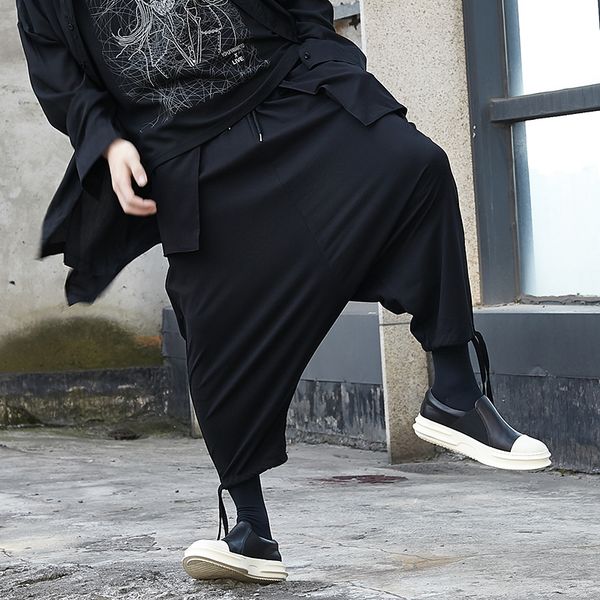 

men oversize loose casual japan streetwearblack cross pants male punk gothic hip hop fashion pocket kimono harem trousers, Black
