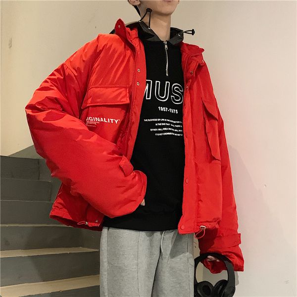 

2018 winter jacket men's new products new korean letter printing casual simple stand collar cotton jacket black/red m-2xl