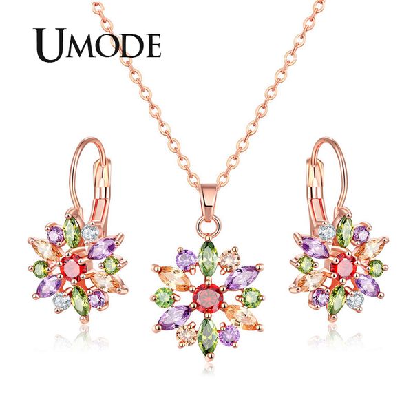 

umode women flower colorful jewelry set flower hoop earrings pendant necklaces wedding accessories for bridal gift us0085, Silver