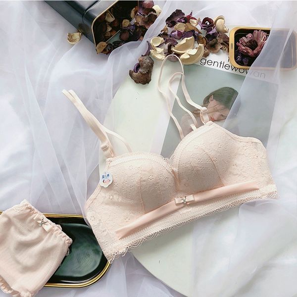 

women push up bra set gather adjustment female underwear deep v lace no steel ring small bra with panties hot, Red;black
